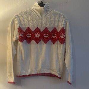 Juicy Couture White and Red Cowl Neck Sweater